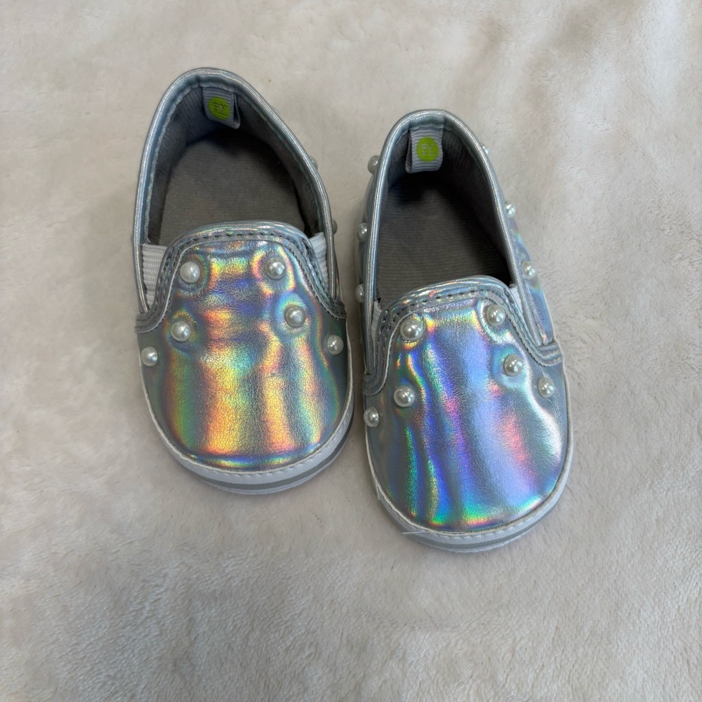 First steps metallic silver shoes with pearls 9-12 months